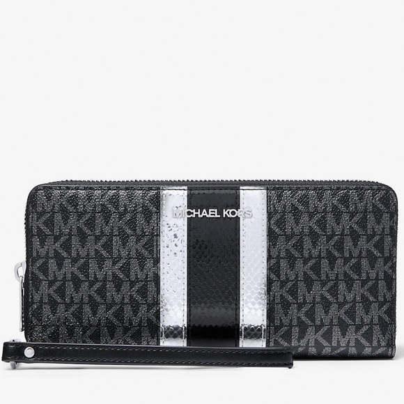 Michael Kors Jet Set Travel Large Signature Logo and Metallic Continental Wallet - Picture 3 of 16